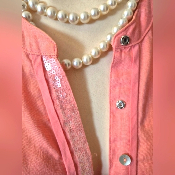 Salmon Button-Up Tunic Blouse With Delicate Accents Xl - Picture 2 of 16